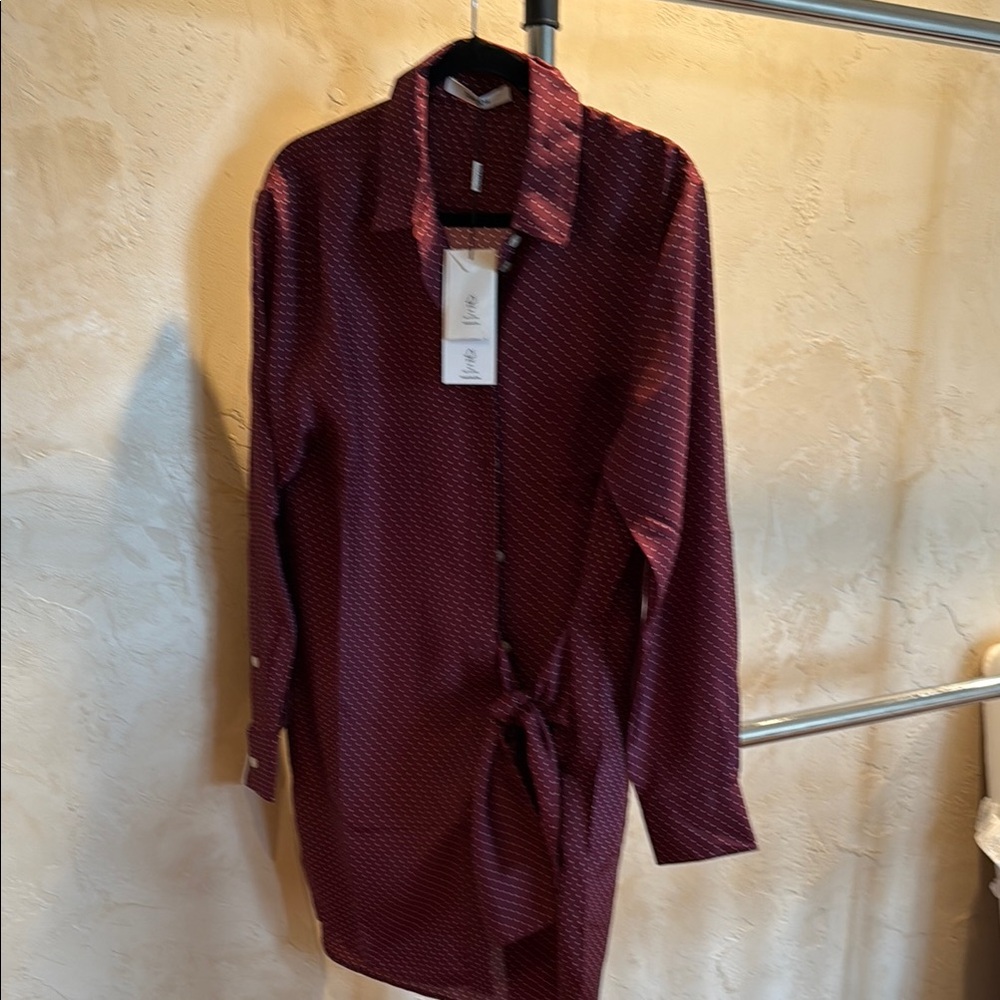 Thakoon Polka Dot Burgundy Shirt Wrap Dress